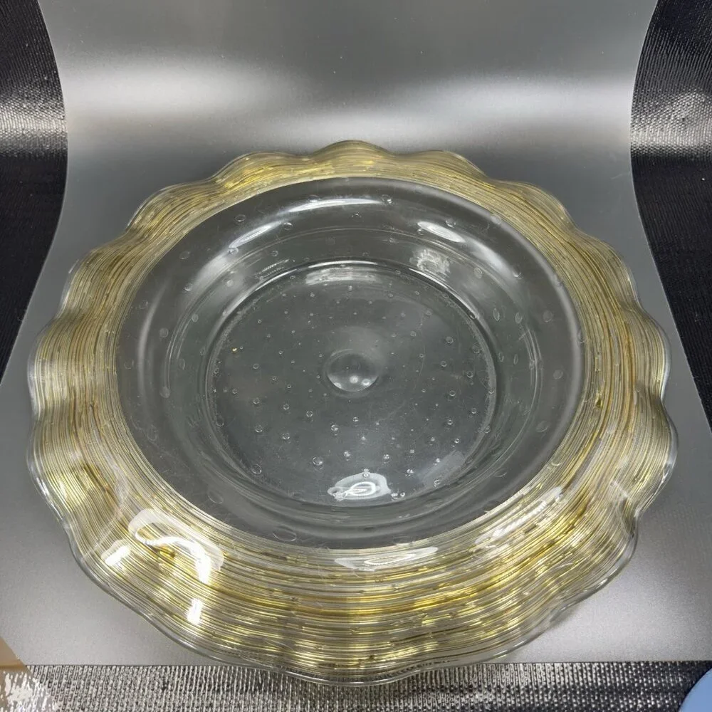 Frederick Carder Steuben Large Gold Reeded Threads Bowl Controlled Bubble 14inch